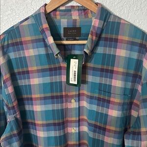 NWT Jachs New York Ravi Madras Men Plaid Button Down Shirt Blue Pink XL